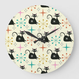 Relógio Grande Estrelas de meio século com Gato Atômico Preto