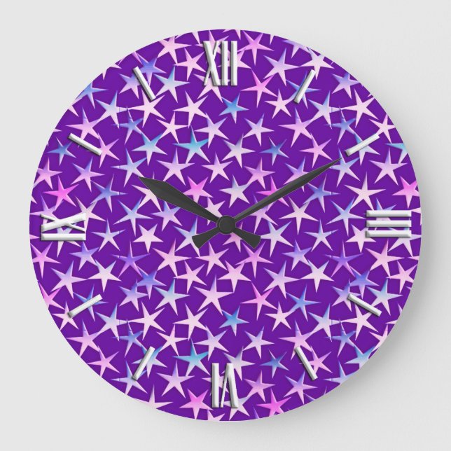 Relógio Grande Estrelas do cetim, lavanda no roxo (Frente)