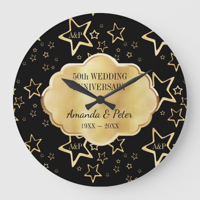 Relógio Grande Estrelas Douradas Com Monograma (Frente)