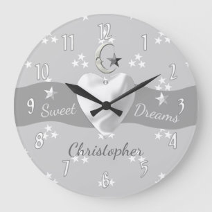 Relógio Grande Estrelas e luas de bebê com nome
