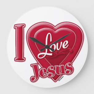 Relógio Grande Eu Amo Jesus Coração Vermelho