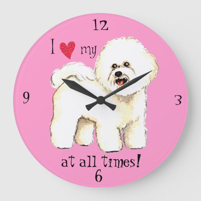 Relógio Grande Eu amo meu Bichon Frise (Frente)