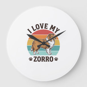 Relógio Grande Eu Amo Meu Design Vintage do Zorro Amante de Cães_