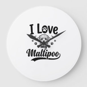 Relógio Grande Eu Amo Meu Maltipoo Vintage Engraving Design de Ca