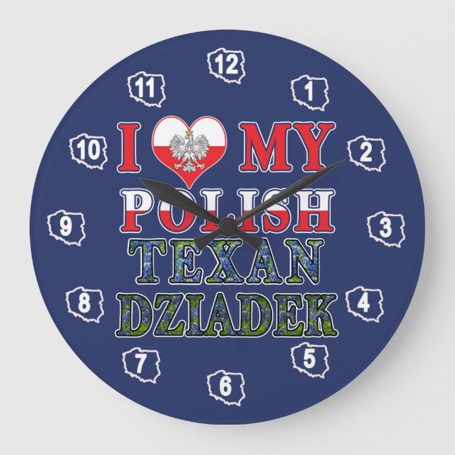 Relógio Grande Eu Amo Meu Texan Polonês Dziadek (Frente)