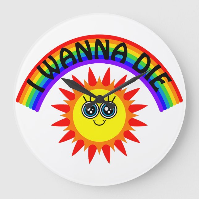 Relógio Grande Eu Quero Morrer - Arco-Íris Sorrindo Sol (Frente)
