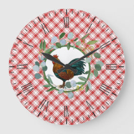 Relógio Grande Eucalyptus Wreath & Rooster Farmhouse