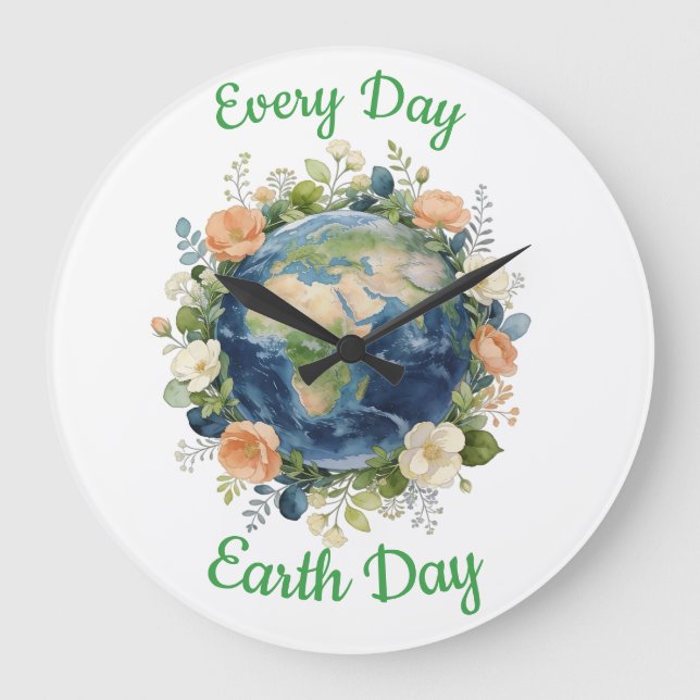 Relógio Grande Every Day Earth Day Floral Wreath Earth (Frente)