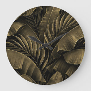 Relógio Grande Exótico tropical: Natureza Ouro Grunge