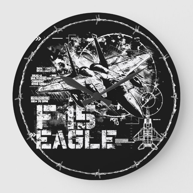 Relógio Grande F-15 Eagle Round (Large) Wall Clock (Frente)