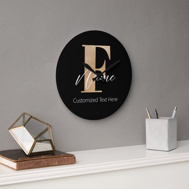 Relógio Grande F & Name Inicial Monograma Moderno Personalizado (Escritório)