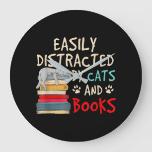 Relógio Grande Fácil distração de gatos e livros   Gato engra