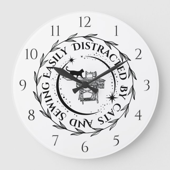 Relógio Grande Facilmente Distraído Por Gatos E Costura (Frente)