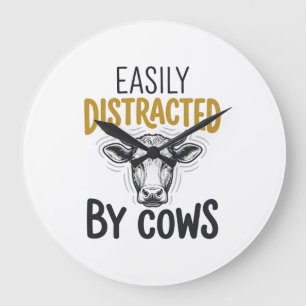 Relógio Grande Facilmente Distraído Por Vacas Camisa Engraçada Pa