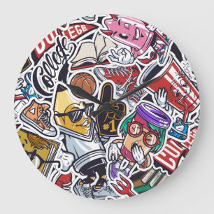 Relógio Grande Faculdade Diversão, Padrão Colorido de Vintagem