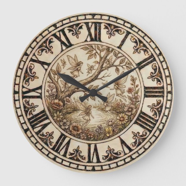 Relógio Grande Fairies Around a Tree Wall Clock (Frente)