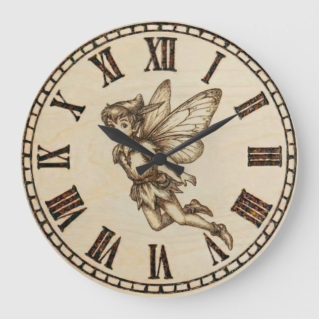 Relógio Grande Fairy Wall Clock | Wood-Burned Fantasy  (Frente)