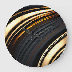 Relógio Grande Faixas Suntuosas Abstratas em Preto e Dourado