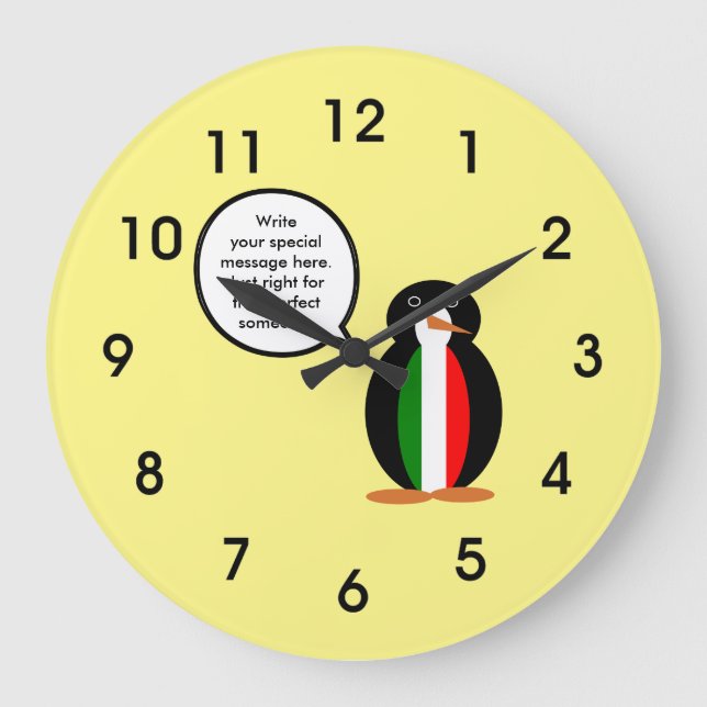 Relógio Grande Falando Italiano Sra. Penguin Personalizada (Frente)
