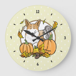 Relógio Grande Fall Pembroke Welsh Corgi (vermelho 1) Pumpkins Cu