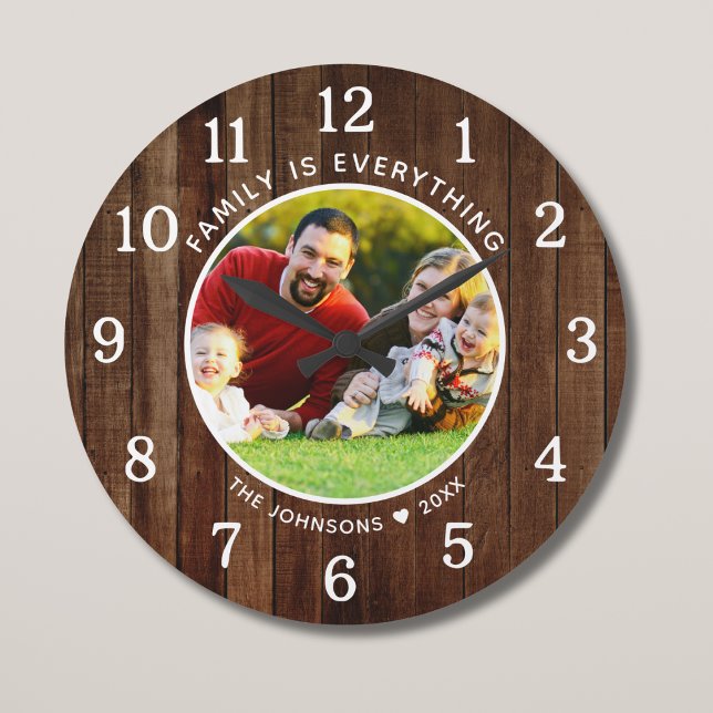 Relógio Grande Família É Tudo Foto Nome Brown Pallet Wood (Criador carregado)