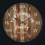 Relógio Grande Família Personalizada de Madeira Nome Farmhouse Ru<br><div class="desc">O relógio do estilo da fazenda de madeira marrom é perfeito para a cozinha da fazenda do seu país ou sala de estar. Personalize com seu nome de família e o ano estabelecido para um aniversário ou presente de Natal exclusivo e personalizado.</div>