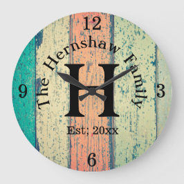 Relógio Grande Família Rústica De Monograma De Madeira