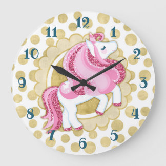 Relógio Grande Fantasia bonito Dourado cor-de-rosa do unicórnio
