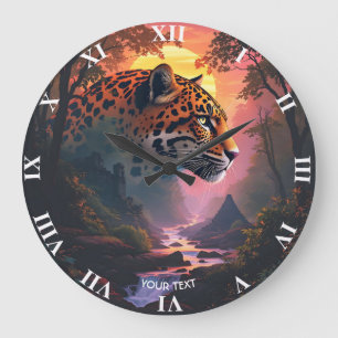 Relógio Grande Fantasia de Leopardo Fofo ao Pôr do Sol