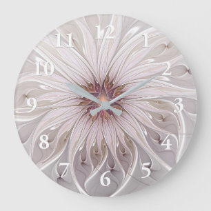 Relógio Grande Fantasia Floral, Flor Abstrata Moderna Pastel