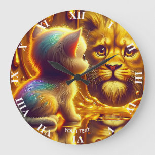 Relógio Grande Fantasia Leão Fofo E Gatinho