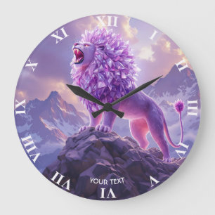 Relógio Grande Fantasia Leão Roxo Cute Ametista
