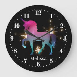 Relógio Grande fantasia linda unicórnio adicione nome Large Clock