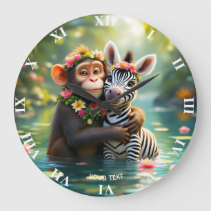 Relógio Grande Fantasia Macaco Zebra Fofo Abraço