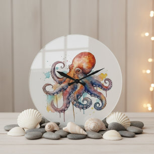 Relógio Grande Fantasia Oceânica: Polvo Colorido