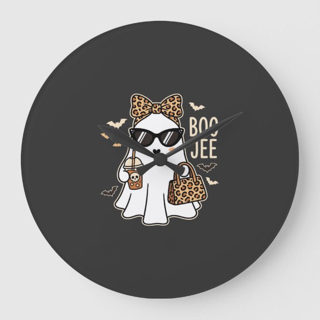 Relógio Grande Fantasma Fofo Boo Jee Design de Leopardo de Hallow (Frente)