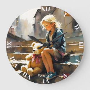 Relógio Grande Fantasy Bela Vivid Sad Girl Bear