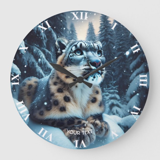 Relógio Grande Fantasy Cuja Neve de inverno é Leopardo (Frente)