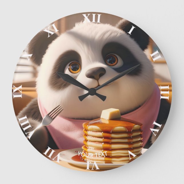 Relógio Grande Fantasy Cuja Panda Come Pancakes (Frente)