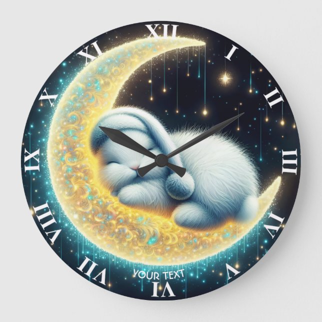 Relógio Grande Fantasy Cute Bunny Crescent Moon (Frente)