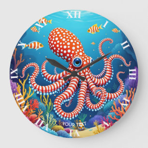 Relógio Grande Fantasy Cute Checked Octopus Sea