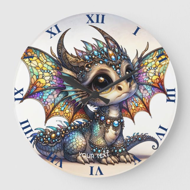 Relógio Grande Fantasy Cute Dragon StainGlass (Frente)
