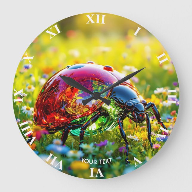 Relógio Grande Fantasy Cute Ladybug Poled Glass (Frente)