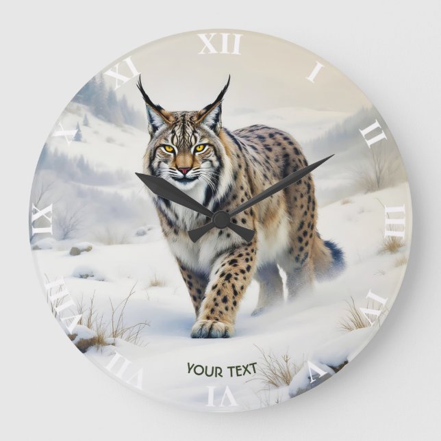Relógio Grande Fantasy Cute Lynx Winter Snow (Frente)