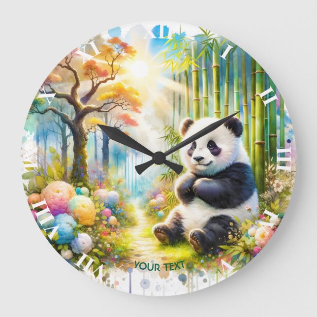 Relógio Grande Fantasy Cute Panda Bamboo Forest (Frente)