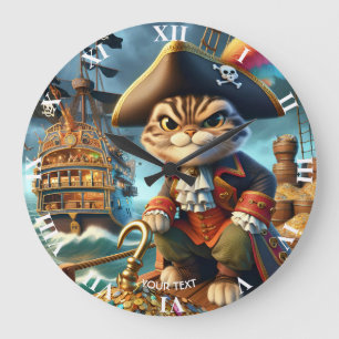 Relógio Grande Fantasy Cute Pirata Navio Gato