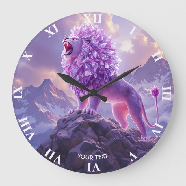 Relógio Grande Fantasy Cute Purple Amethyst Lion (Frente)