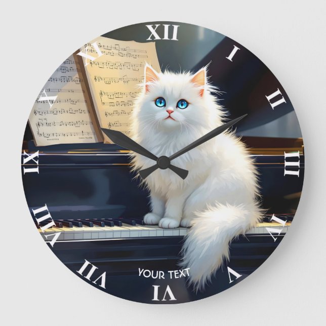 Relógio Grande Fantasy Cute Ragdoll Cat Em Piano (Frente)