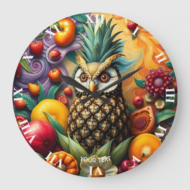 Relógio Grande Fantasy Cute Serene Pineapple Owl (Frente)