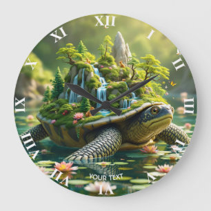 Relógio Grande Fantasy Cute Serene Turtle Shell